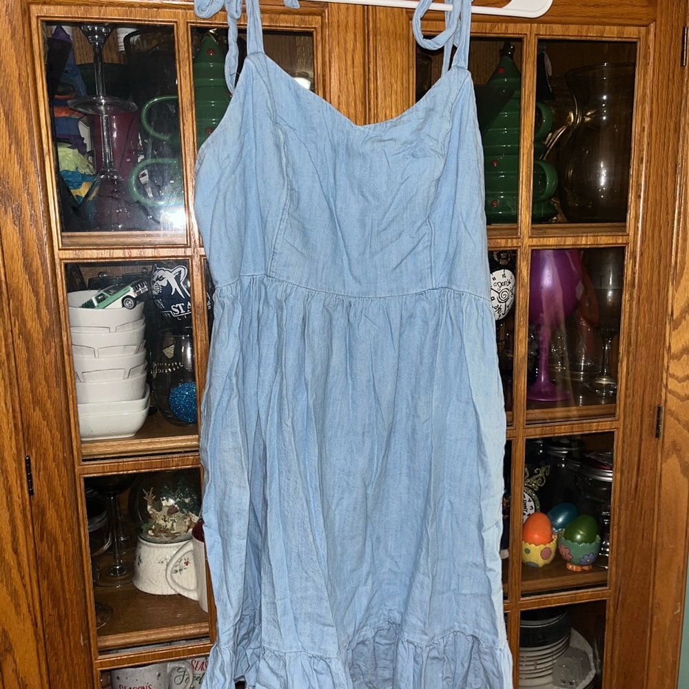 Old Navy Sky Blue Midi Dress with Ruffle Hem